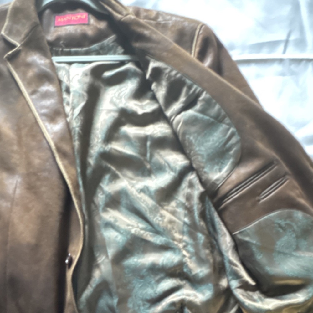 Mantoni Brown Leather Suede Men's Blazer Two-Button Notch Lapel Inner Pockets - Picture 8 of 8